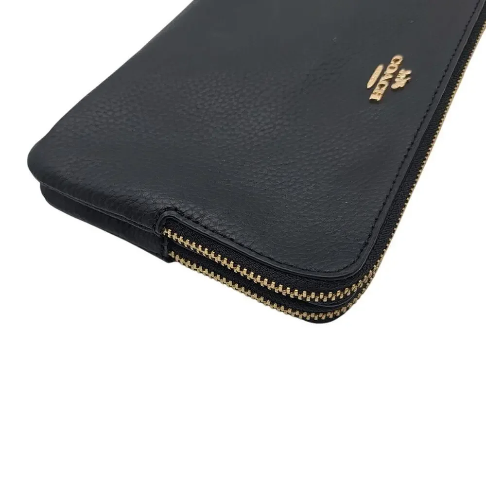 Coach Black Pebbled Leather Double Corn Zip Card Case Clutch Wristlet - Picture 4 of 10